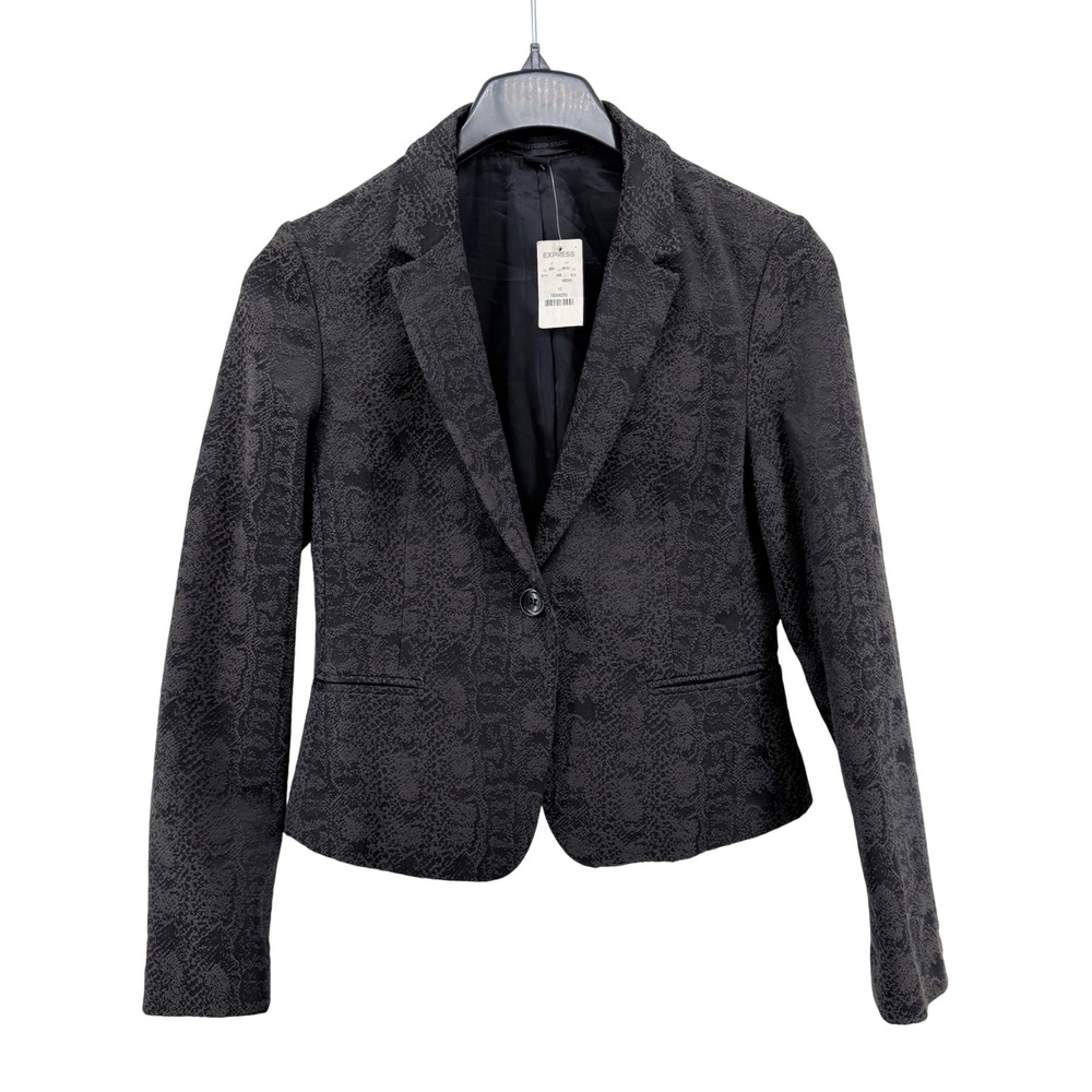 NEW Express Design Studio Blazer Womens 10 Blazer Black Snakeskin Jacquard Retro